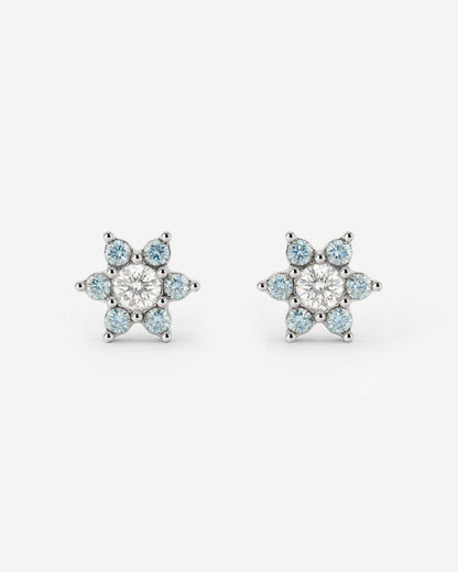 Orecchini a perno con petali blu scintillanti in Argento