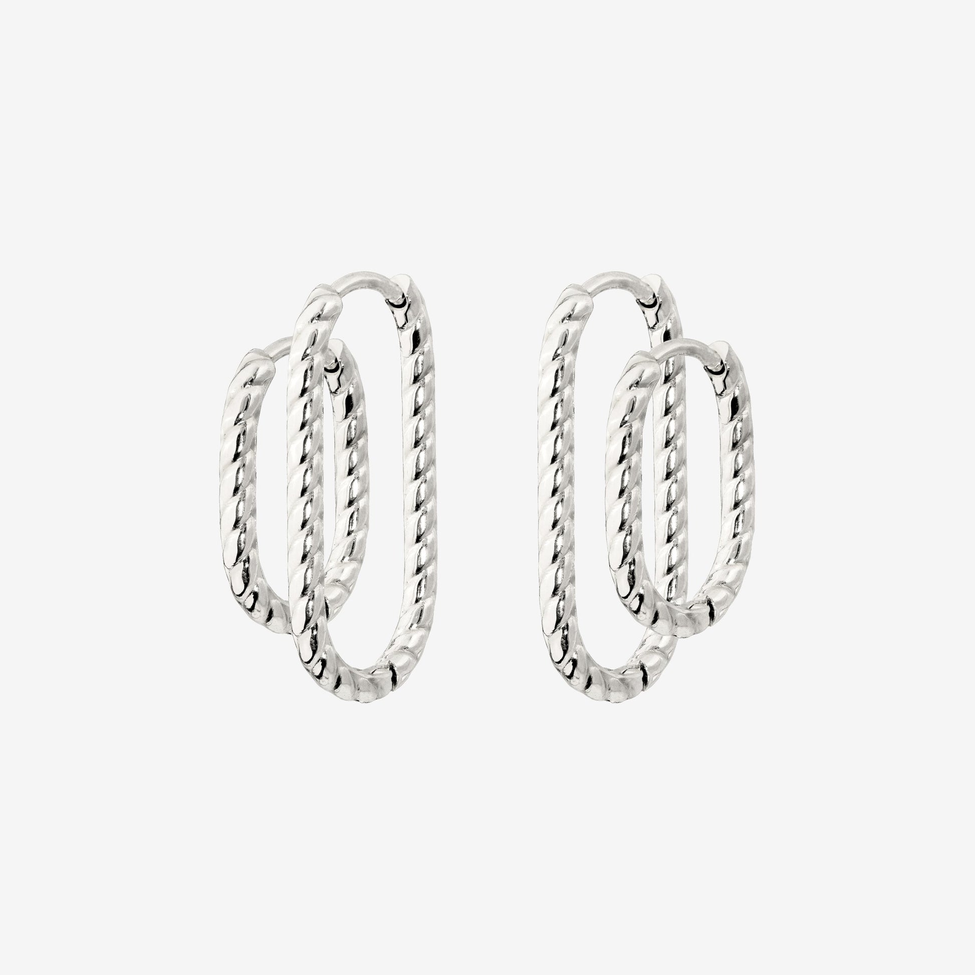Oval Twisted Hoop Set Argento