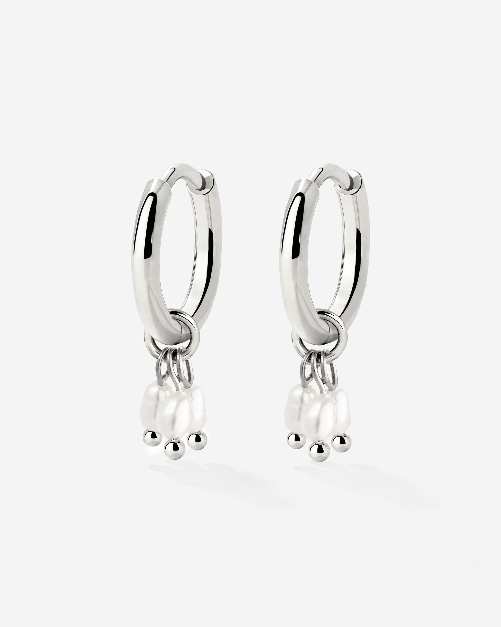 Tres Perlas Hoop Set Argento