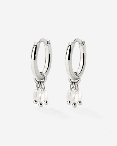 Tres Perlas Hoop Set Argento