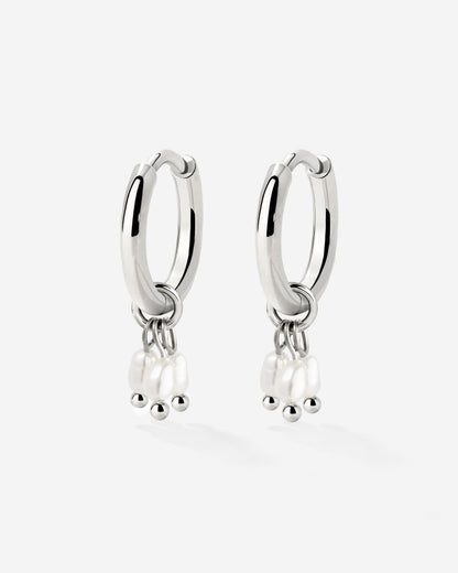 Tres Perlas Hoop Set Argento