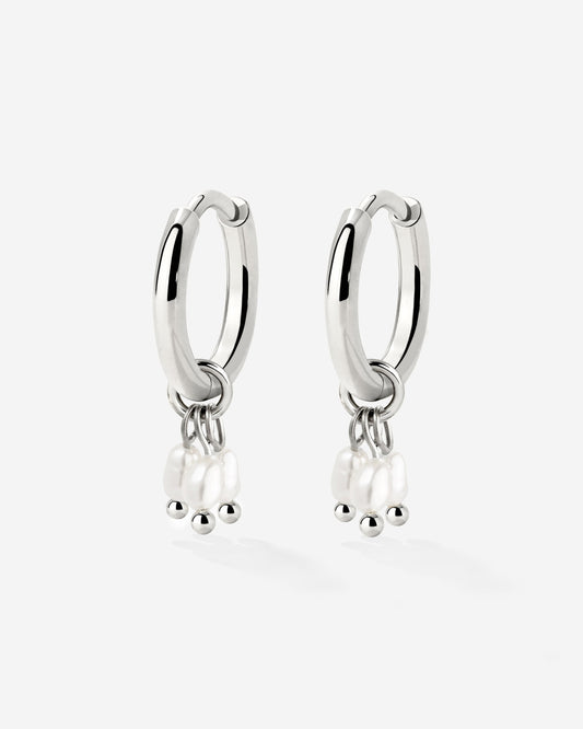 Tres Perlas Hoop Set Argento