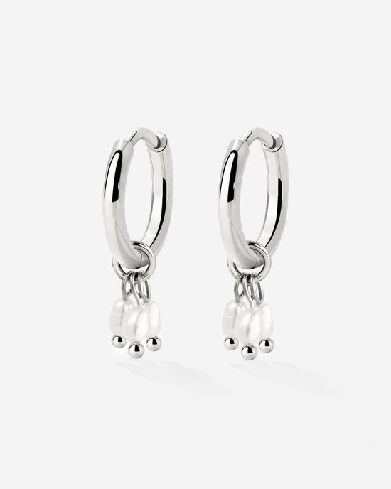 Tres Perlas Hoop Set Argento
