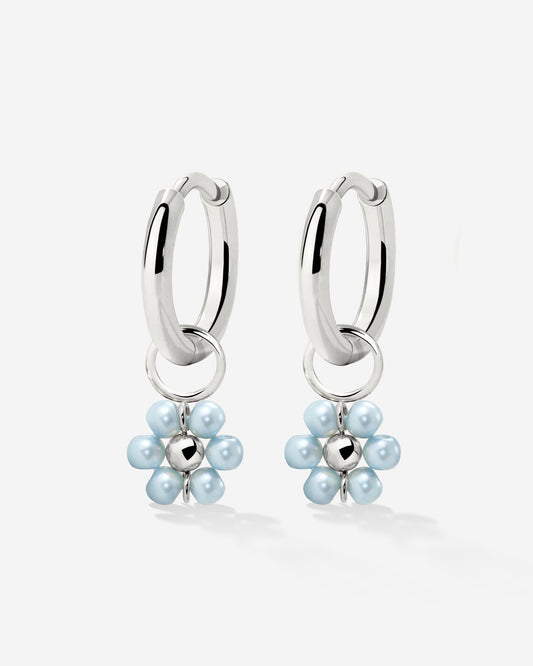 Forever Blue Daisy Hoop Set Small Argento
