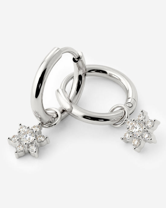 White Petal Hoop Set Small Argento