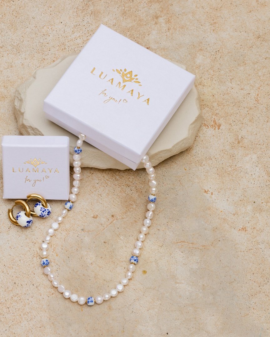 Flower Tile Pearl Collana Oro
