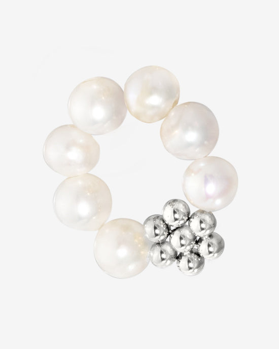 Chunky Flora Pearl Hoop Set Medium Argento