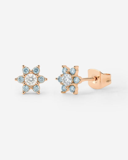 Orecchini a perno con petali blu scintillanti in Oro Rosa