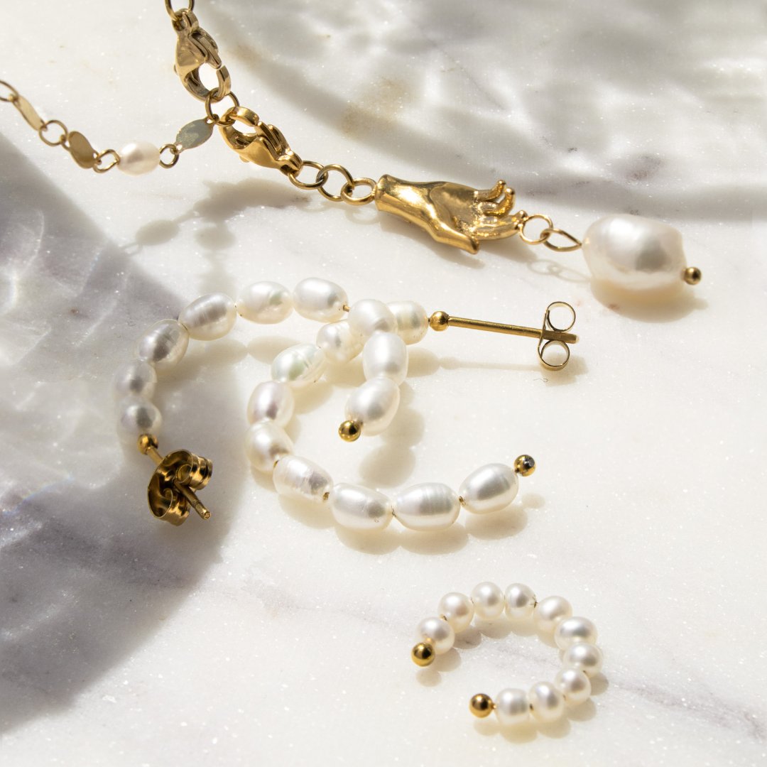 Pearly Leni Hoop Orecchini Argento