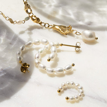 Pearly Leni Hoop Orecchini Argento