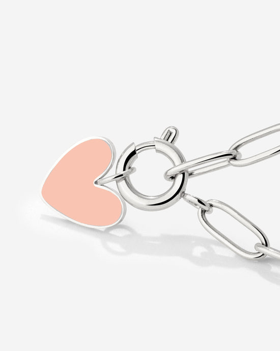 Pink Heart Oval Links Collana Set Argento