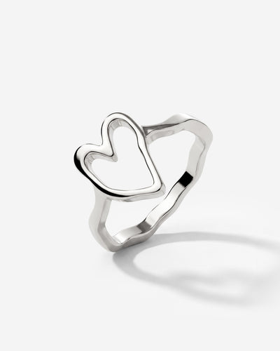 Flowy Heart Anello Argento