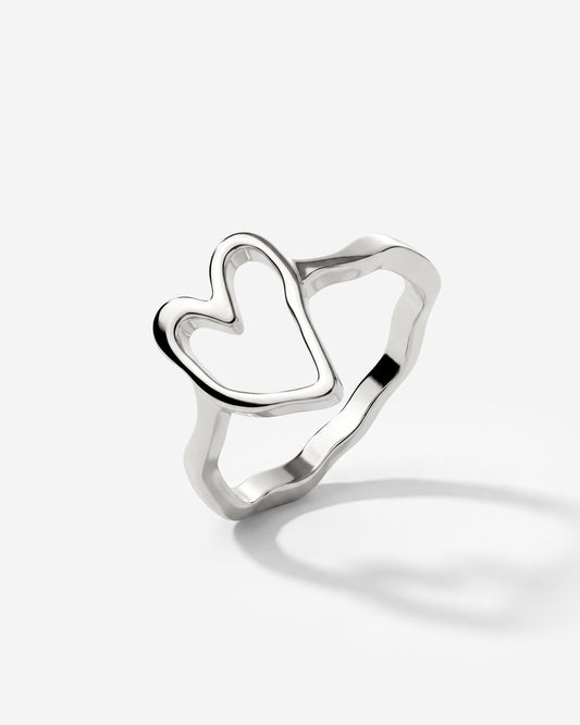 Flowy Heart Anello Argento