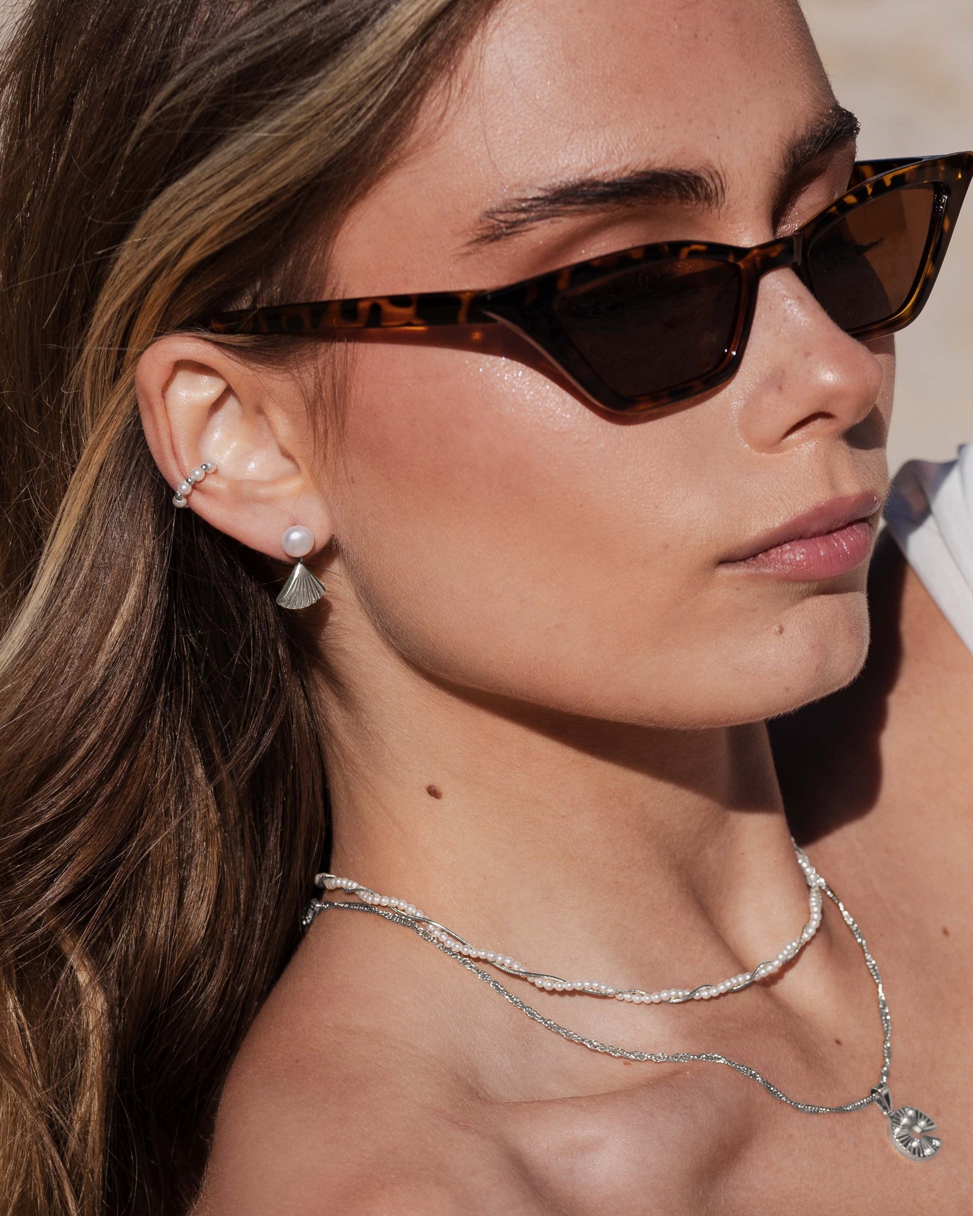 Pearl & Fan Orecchini Argento