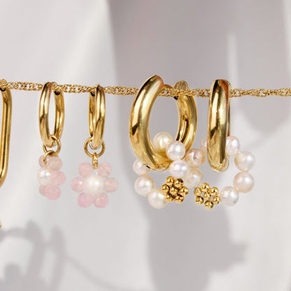 Chunky Flora Pearl Hoop Set Medium Oro