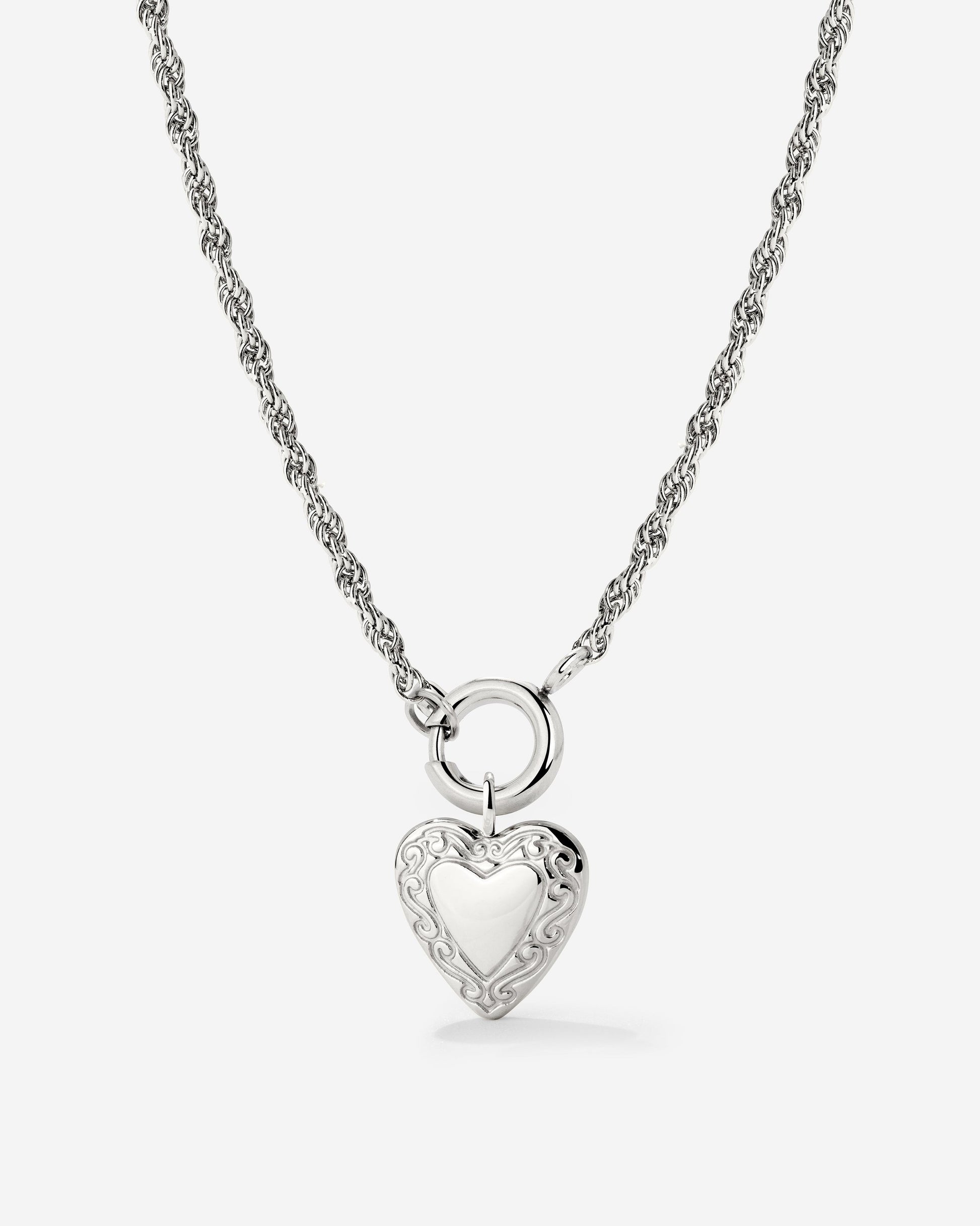 Vintage Heart Rope Chain Collana Set Argento