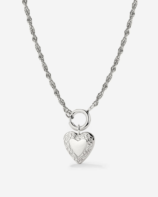 Vintage Heart Rope Chain Collana Set Argento