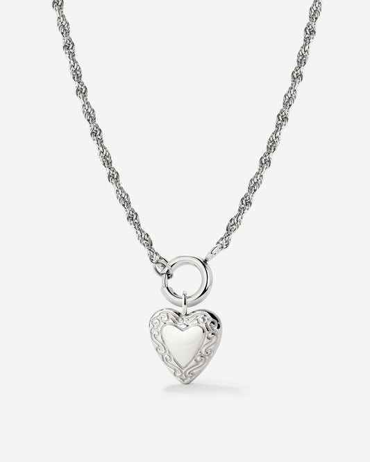 Vintage Heart Rope Chain Collana Set Argento