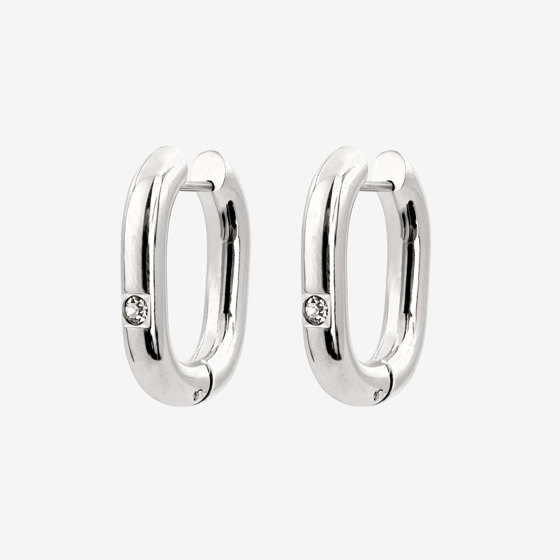 Sparkle Oval Hoops Medium Argento