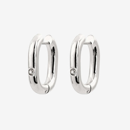 Sparkle Oval Hoops Medium Argento