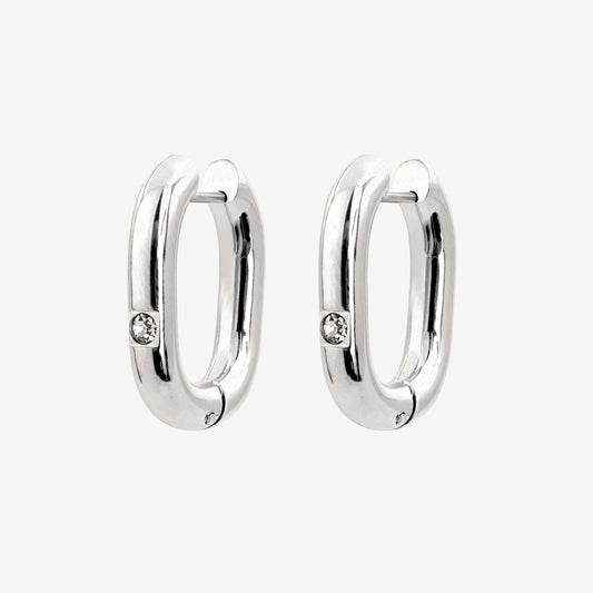 Sparkle Oval Hoops Medium Argento