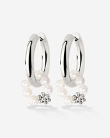 Chunky Flora Pearl Hoop Set Medium Argento