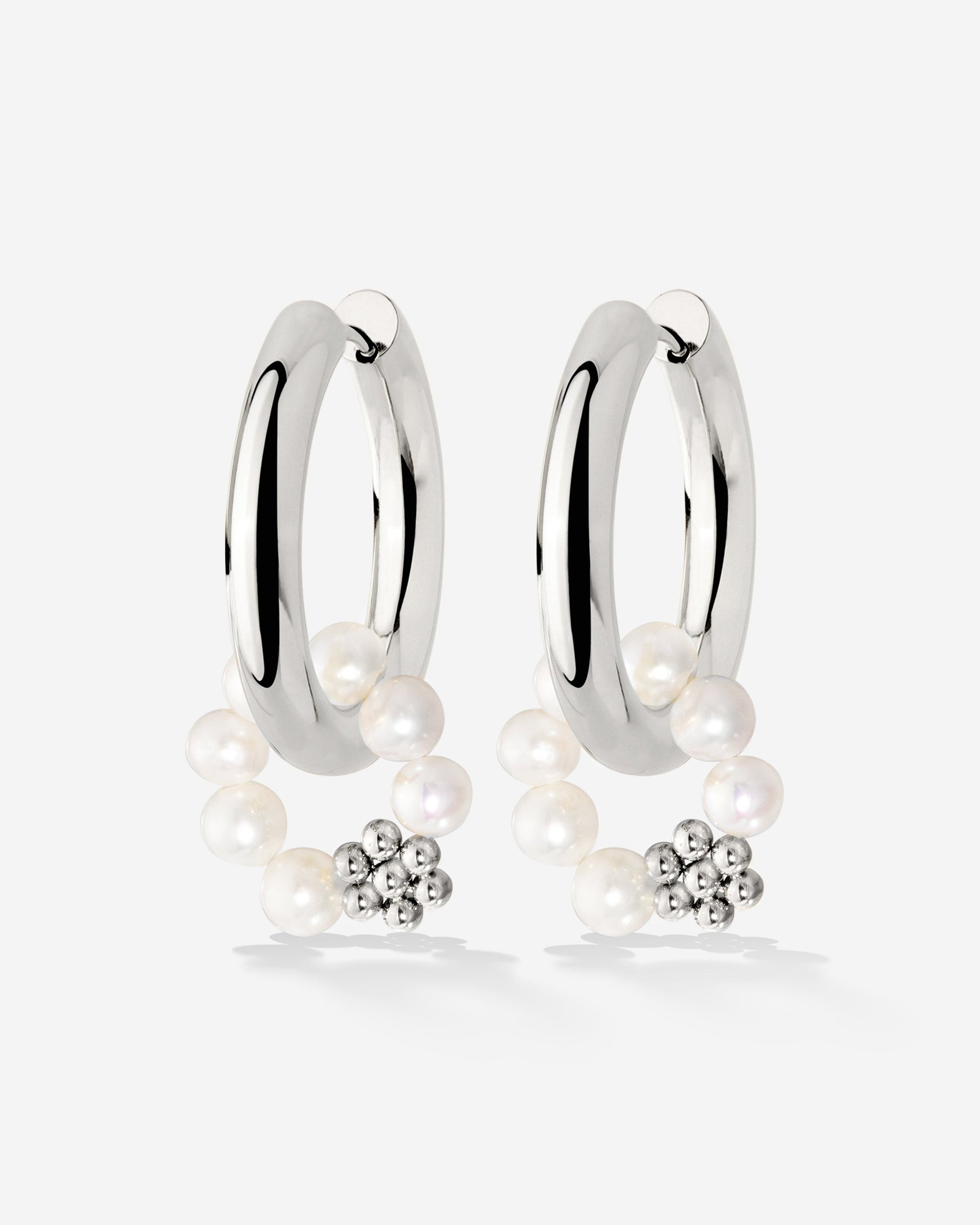 Chunky Flora Pearl Hoop Set Medium Argento