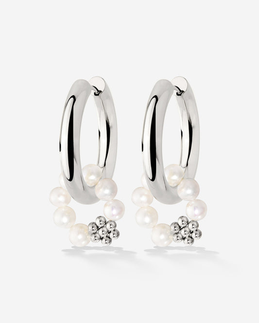 Chunky Flora Pearl Hoop Set Medium Argento