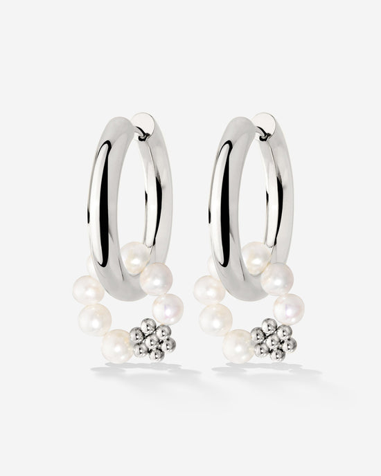 Chunky Flora Pearl Hoop Set Medium Argento