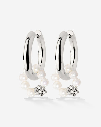 Chunky Flora Pearl Hoop Set Medium Argento