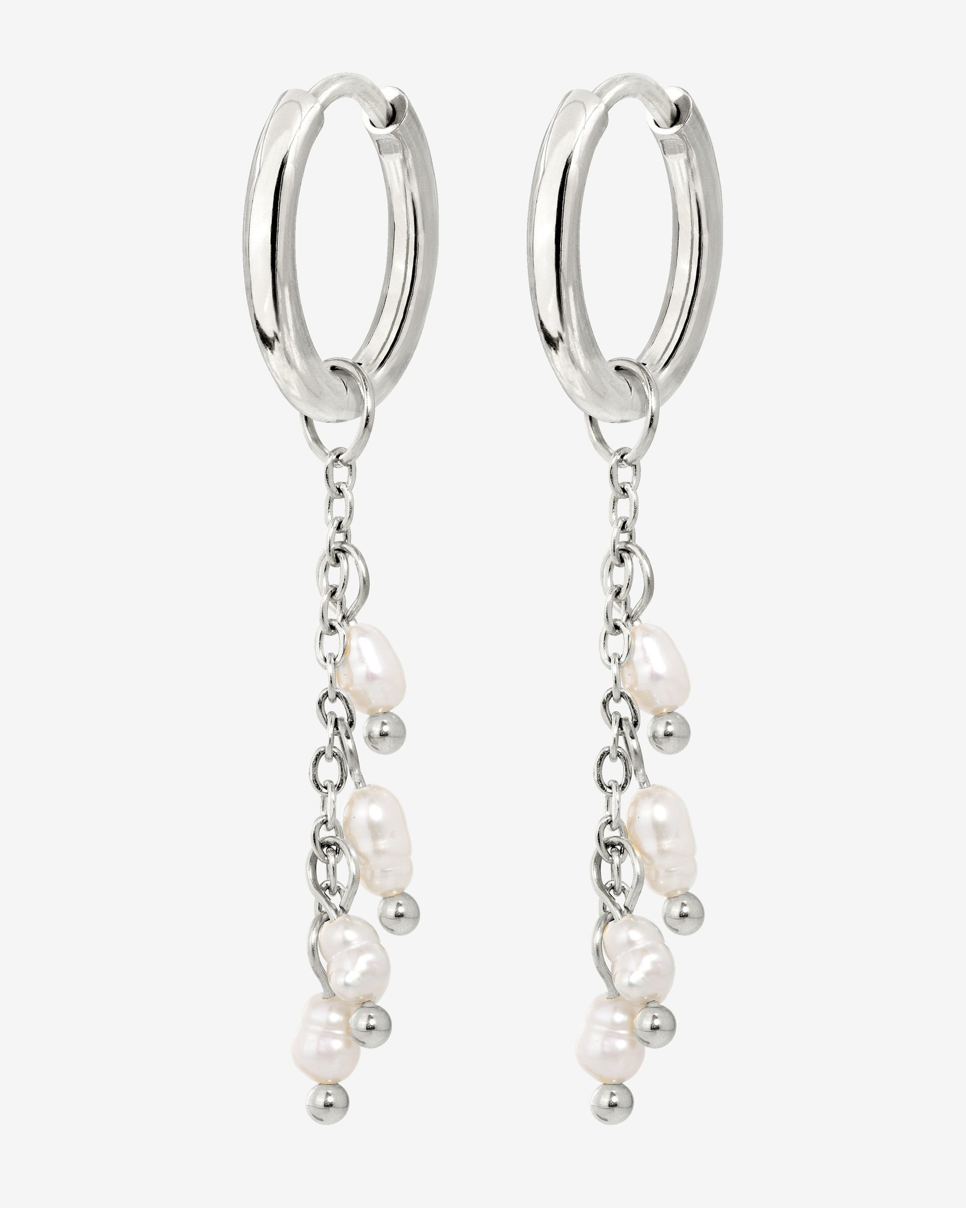 Pearl Chain Hoop Set Small Argento