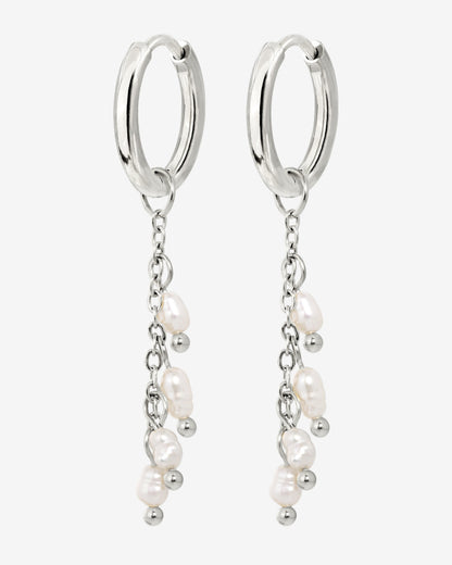 Pearl Chain Hoop Set Small Argento