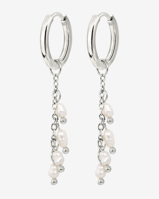 Pearl Chain Hoop Set Small Argento