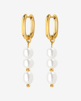 Triple Pearl Hoop Set Oro