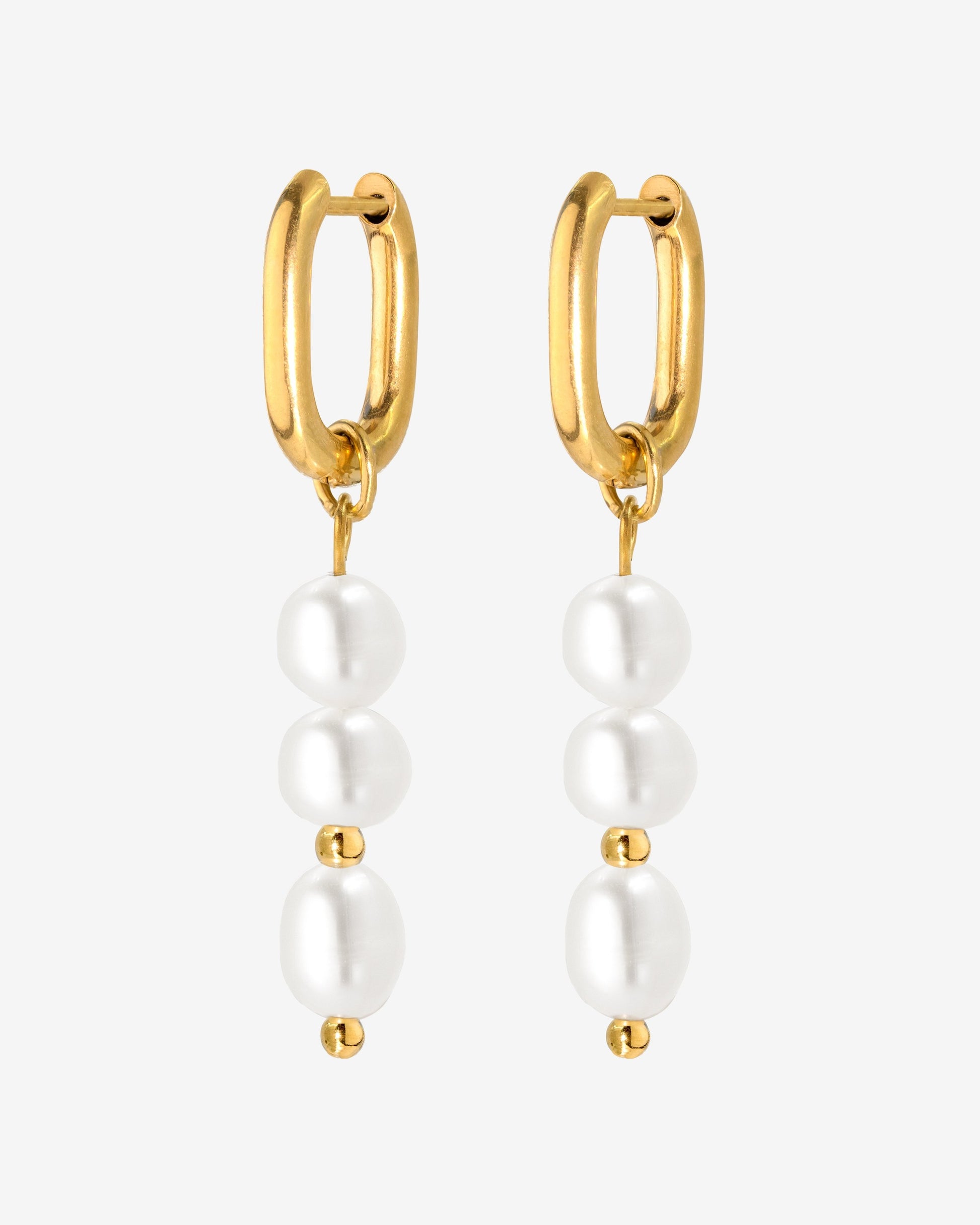 Triple Pearl Hoop Set Oro