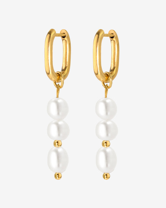 Triple Pearl Hoop Set Oro