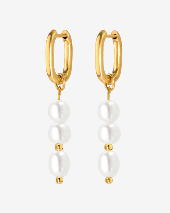 Triple Pearl Hoop Set Oro