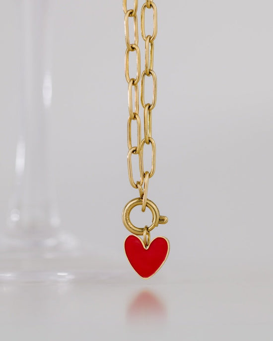 Red Heart Oval Links Collana Set Oro