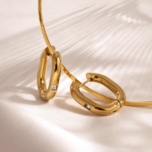 Sparkle Oval Hoops Medium Argento