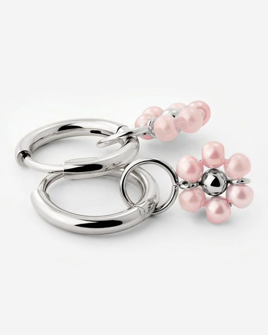 Pretty Pink Daisy Hoop Set Small Argento
