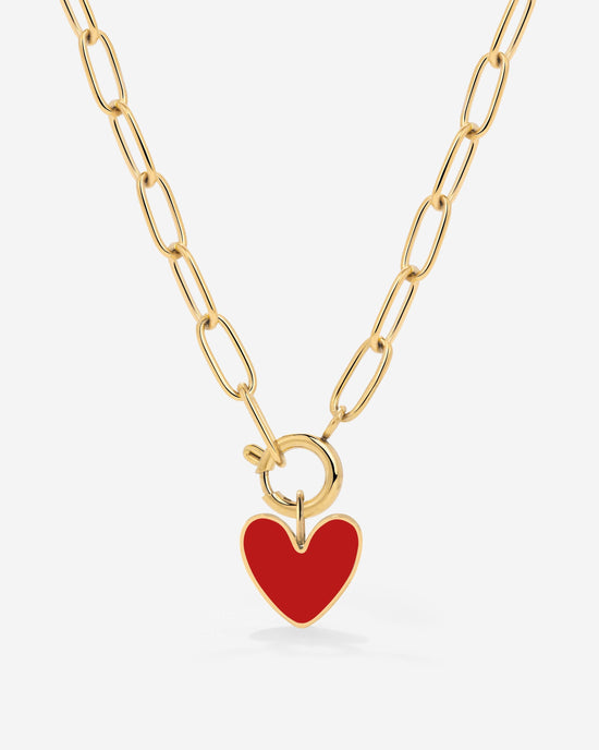 Red Heart Oval Links Collana Set Oro