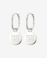 Good Luck Coin Oval Twisted Hoop Set Baby Argento