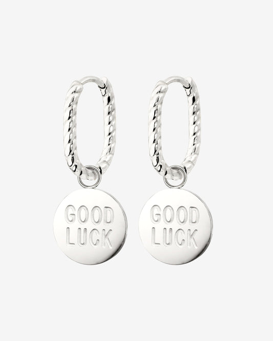 Good Luck Coin Oval Twisted Hoop Set Baby Argento