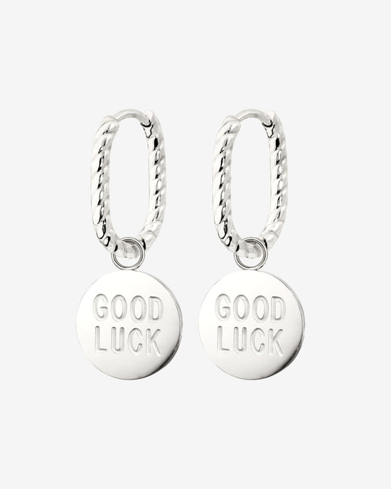 Good Luck Coin Oval Twisted Hoop Set Baby Argento