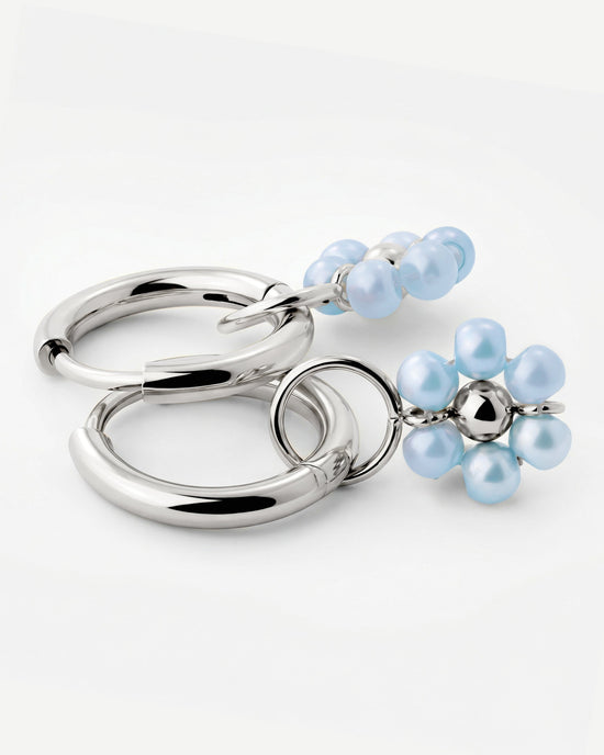 Forever Blue Daisy Hoop Set Small Argento