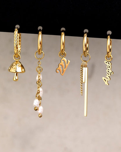 Pearl Chain Hoop Set Small Argento