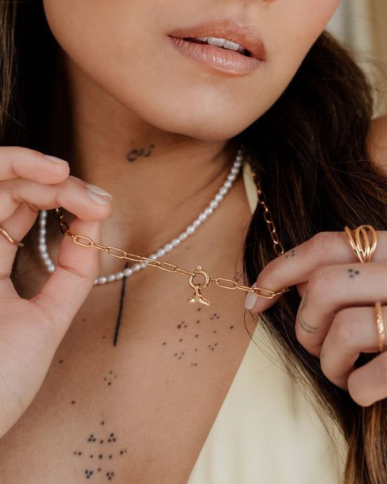 Whale Tail Oval Links Collana Set Oro Rosa