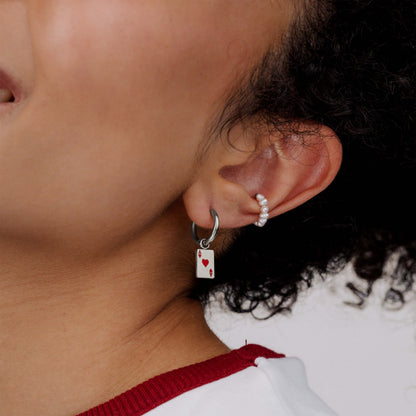 Red Ace Hoop Set Small Argento