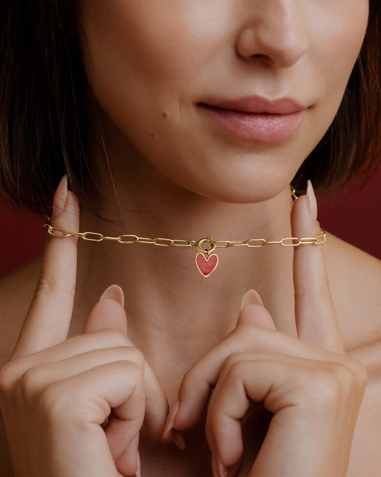 Red Heart Oval Links Collana Set Oro