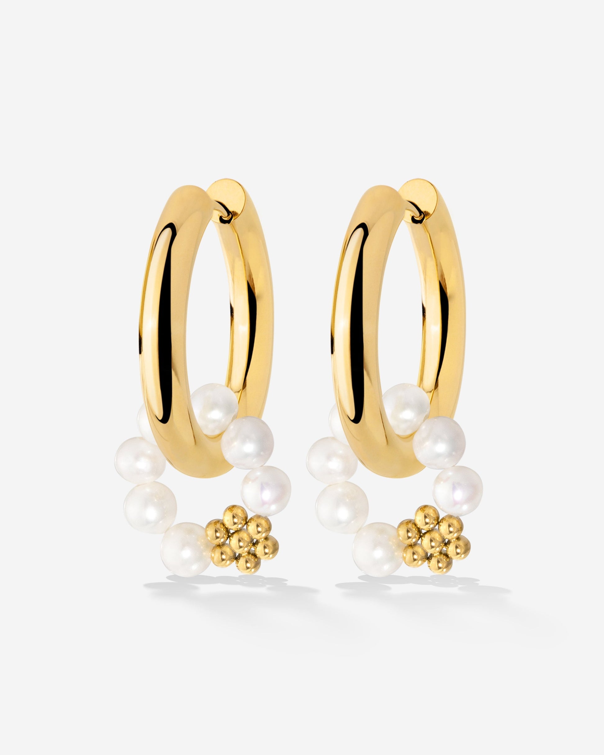 Chunky Flora Pearl Hoop Set Medium Oro